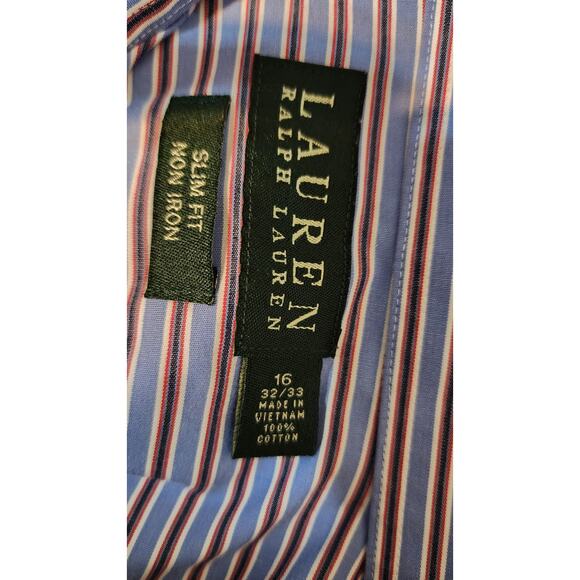 Ralph Lauren Long Sleeve Blue Striped Button-down Dress Shirt Size 16 32/33... - Picture 3 of 5